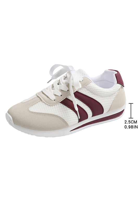 White Patchwork Breathable Lace Up Sneakers