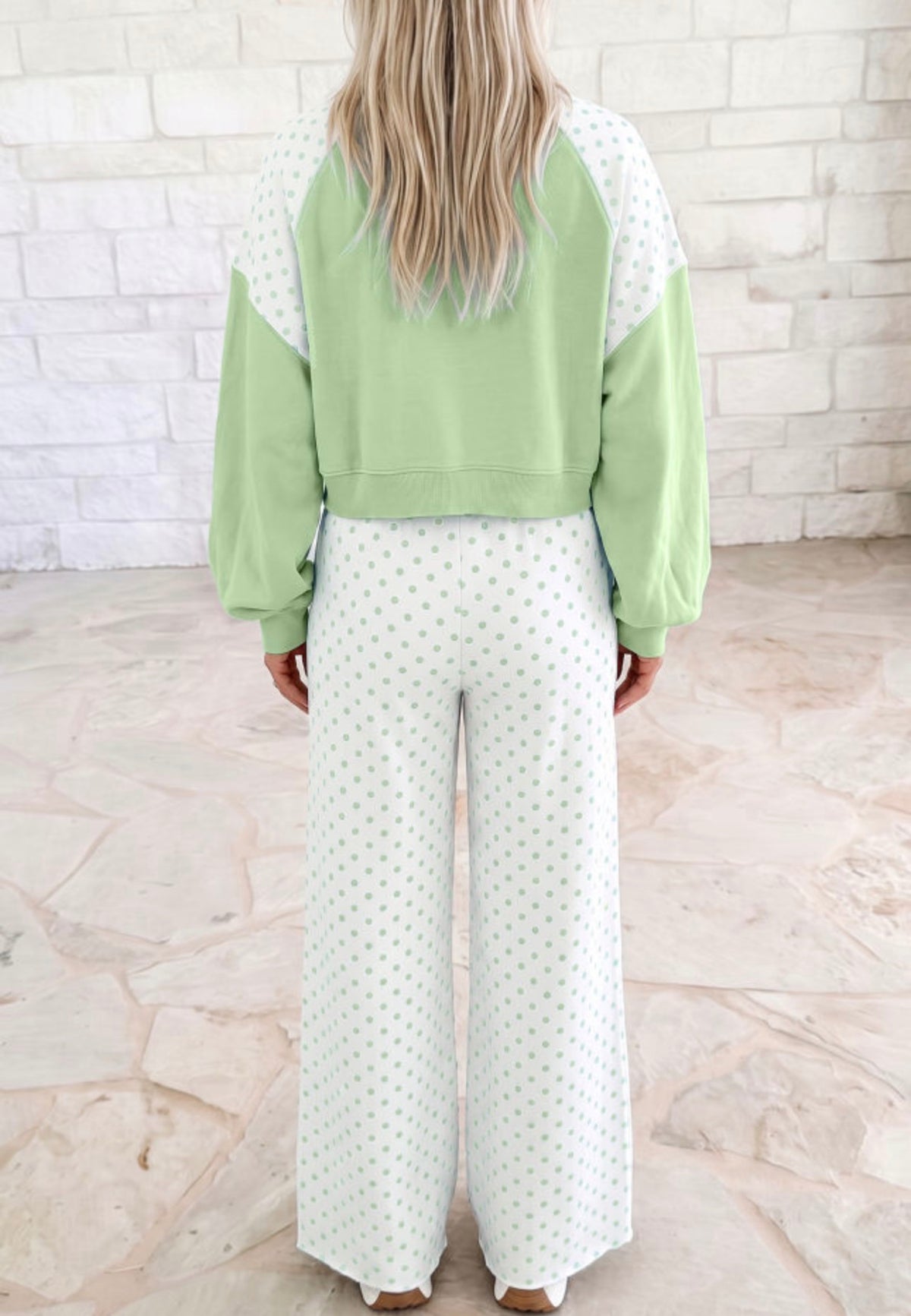 2 PIECE GREEN POLKA DOT SET