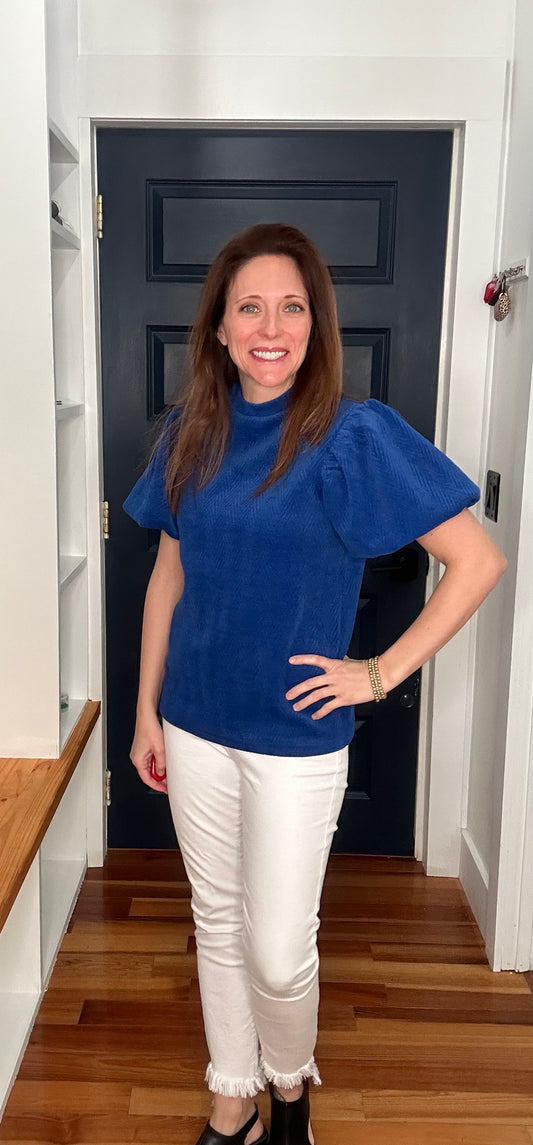 Royal Blue Puff Sleeve Top- SSA