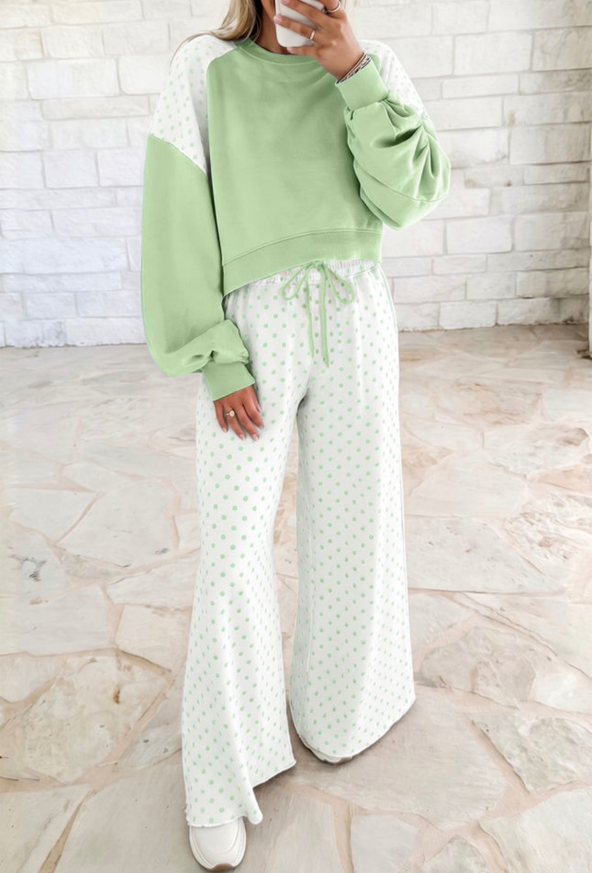 2 PIECE GREEN POLKA DOT SET